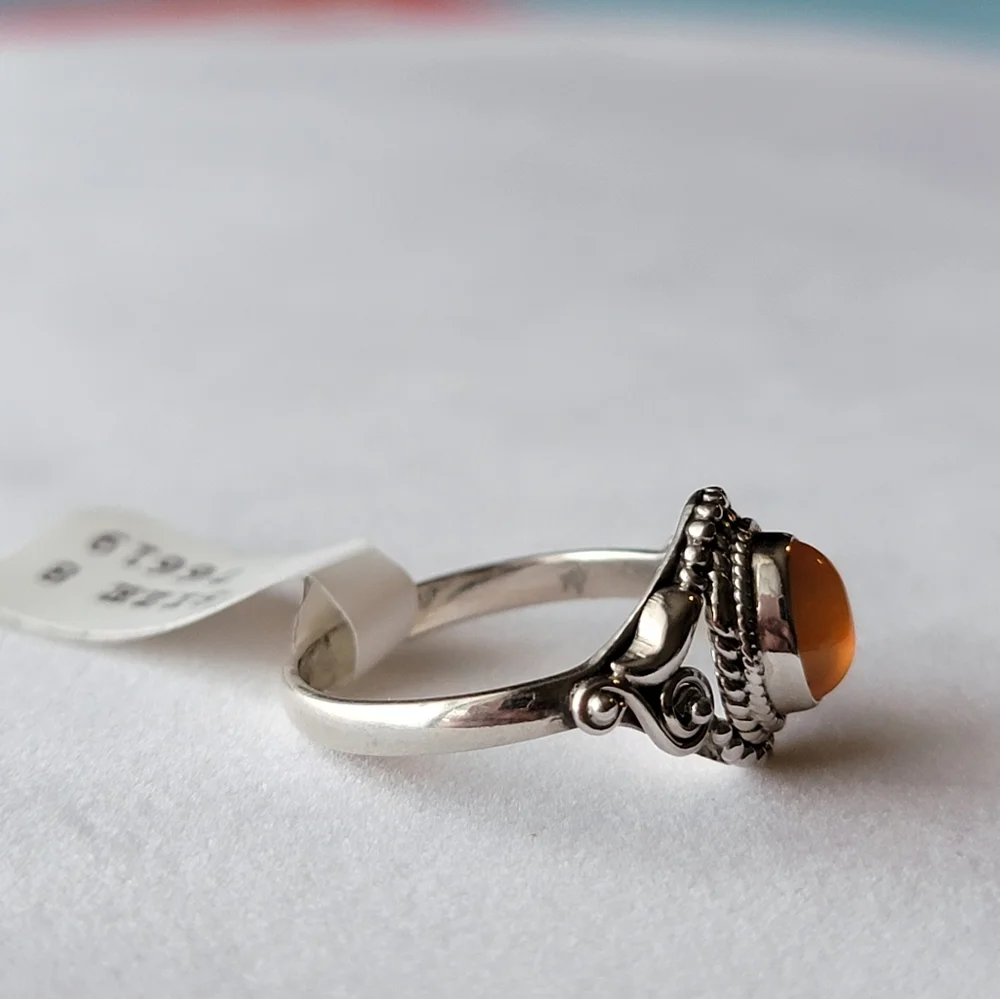 Carnelian Sterling Silver Dahlia Ring Oval Gemstone Cabochon Filigree